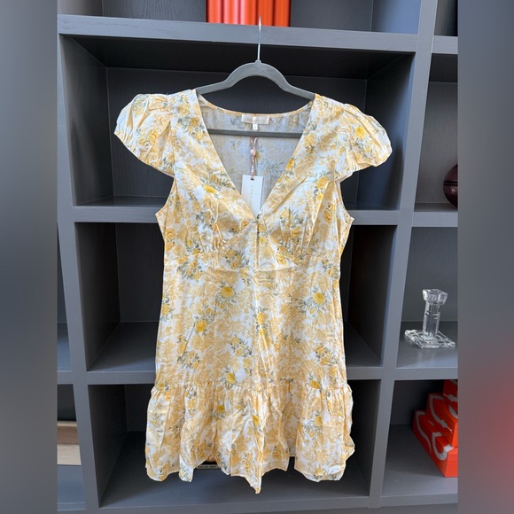LoveShackFancy Yellow Silk Mini Dress - Picture 1 of 12